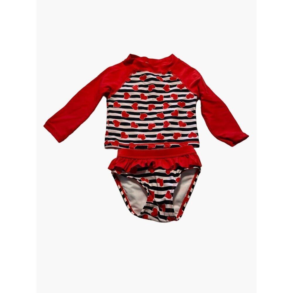 InGear Infant Girls Size 12 months Rash Guard Swim Set Long Sleeve Top Ruffle Bo